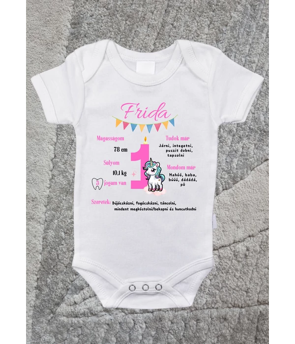 Frida (saját név) 1 - Születésnapi baba body unikornissal