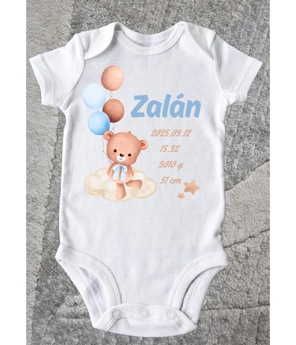 Zalán(saját név és adatok) - Egyedi macis születési emlékőrző baba body