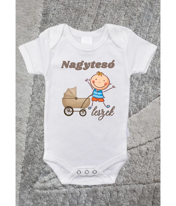 Nagytesó leszek - kisfiú babakocsival - Kistestvér érkezését bejelentő fiús nagytesós body/gyerek póló
