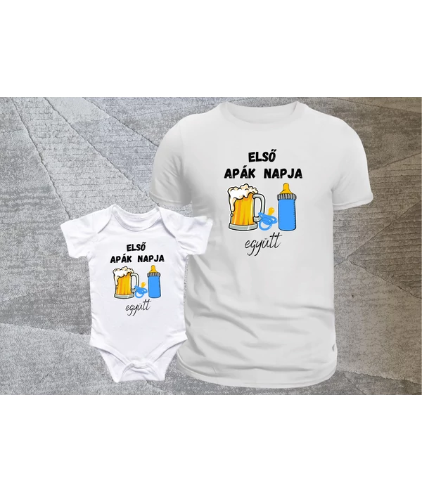 Első apák napja együtt - cumis-korsós mintával - Apa-baba póló szett apák napjára