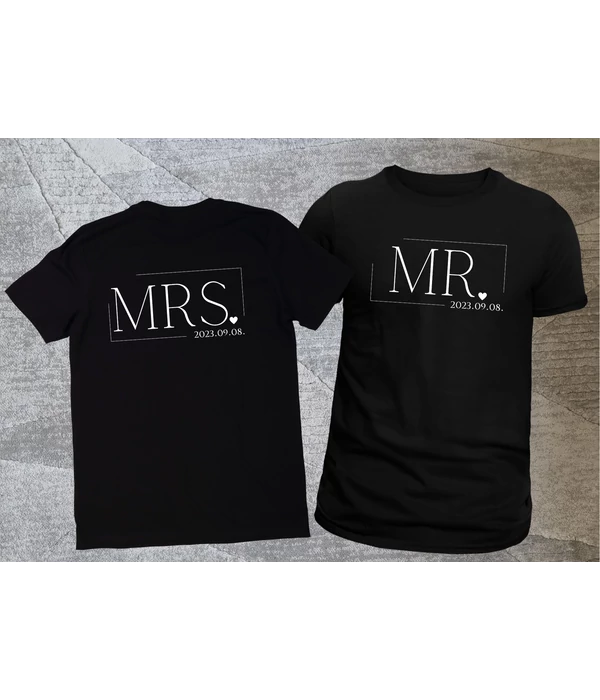 MR-MRS (Saját dátummal) - Egyedi esküvői páros póló szett