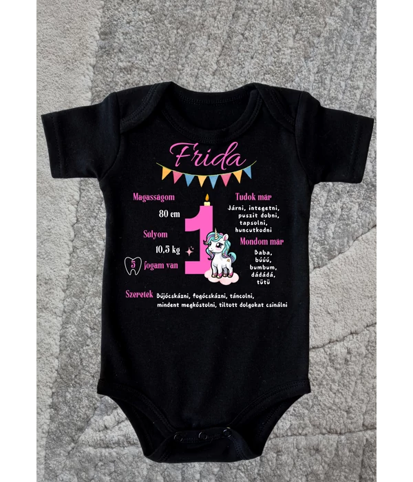 Frida (saját név) 1 - Születésnapi baba body unikornissal