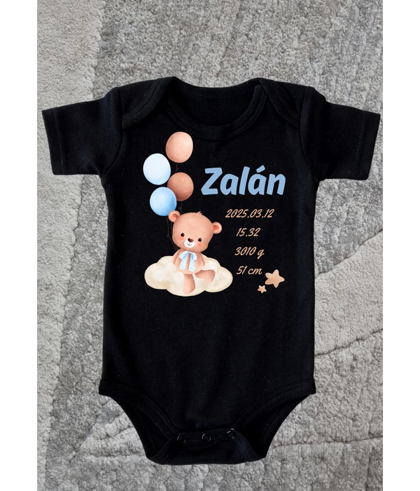 Zalán(saját név és adatok) - Egyedi macis születési emlékőrző baba body