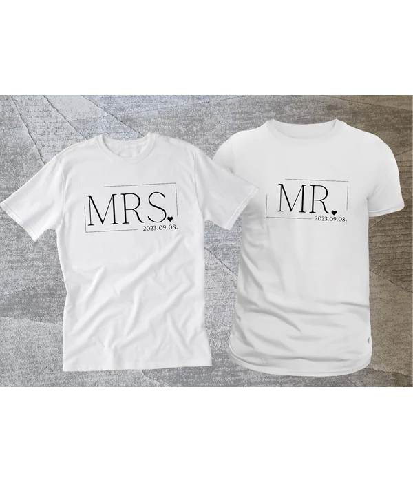 MR-MRS (Saját dátummal) - Egyedi esküvői páros póló szett