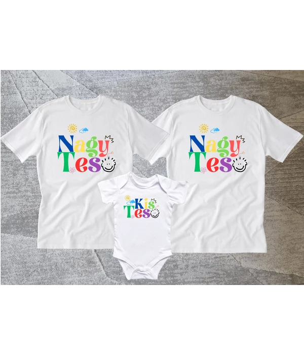 Nagytesó - Kistesó - Színes betűkkel - 3 darabos tesós póló szett