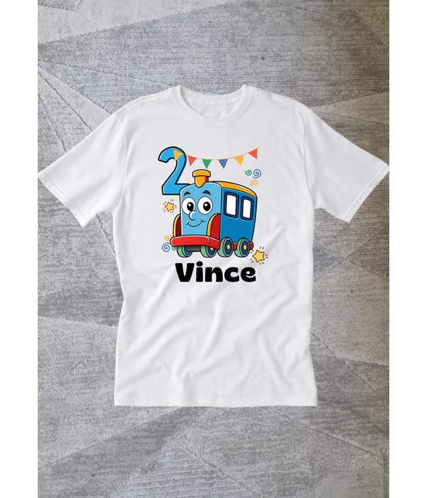 Vince (saját név) 2 - vonat - Egyedi születésnapi gyerek póló
